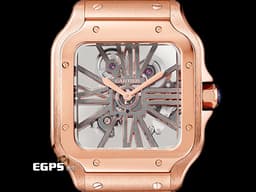 CARTIER 卡地亞 Santos de Cartier 山度士 WHSA0016 18K玫瑰金材質 <font color=#f5dea8>羅馬數字形鏤空面盤</font> <font color=#FF0000>最新QuickSwitch錶帶更換系統 另附原廠皮革錶帶組、放大鏡 2024年保卡 新錶參考訂價：2.160.000 元 </font> 手動上鍊 39.8mm