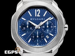 BVLGARI 寶格麗 Octo Roma Chronograph 不鏽鋼 八角形 103829 計時碼錶 <font color="#2828FF">新款 藍色巴黎釘紋錶盤 快拆式錶帶 另附原廠橡膠錶帶組 </font> <font color="#FF0000">2025年保單</font> 自動上鍊 42mm