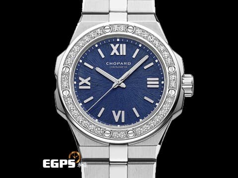 CHOPARD 蕭邦 ALPINE EAGLE 33 雪山傲翼系列 298617-3002 不銹鋼材質 藍色拉絲紋面盤 原廠鑲嵌鑽石錶圈 2026年保單&nbsp;自動上鍊 33mm