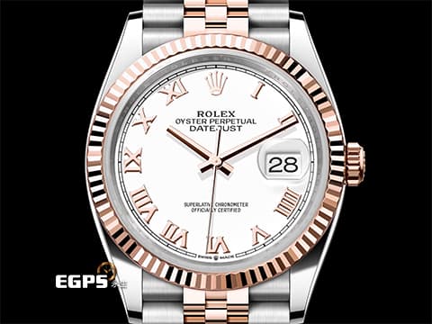 ROLEX 勞力士 Datejust 36 蠔式日誌型 126231 白色面盤搭配玫瑰金羅馬數字時標 DJ36 永恒玫瑰金 半金款  2026年保卡 紀念型（Jubilee）五銖錶帶 自動上鍊 36mm