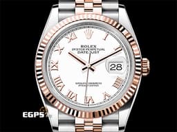 ROLEX 勞力士 Datejust 36 蠔式日誌型 126231 <font color="#F0F0F0">白色面盤</font>搭配<font color="#f3baa1">玫瑰金羅馬數字時標</font> DJ36 永恒玫瑰金 半金款  <font color="#FF0000">2026年保卡 紀念型（Jubilee）五銖錶帶</font> 自動上鍊 36mm