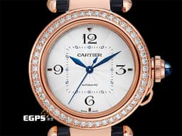 CARTIER 卡地亞 PASHA DE CARTIER腕錶 WJPA0012 大三針 18K玫瑰金材質 <font color=#ffff00>原廠鑲嵌48顆鑽石錶圈（共1.15克拉） 鑲嵌尖晶石錶冠鎖</font> <font color=#FF0000>2024年保單 保有部分原廠膠膜</font> 自動上鍊 35mm