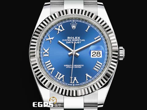 ROLEX 勞力士 DATEJUST 41 蠔式日誌型 126334 不鏽鋼材質 18K白金材質三角坑紋錶圈  藍色太陽紋面盤  白金羅馬時標 2024年保單 新式綠卡 DJ41 自動腕錶 41mm