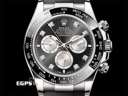 ROLEX 勞力士 Daytona 126519LN 迪通拿 計時碼表 18K白金材質 膠帶款 <font color="#FF0000"> 2025年保卡</font> <font color="#ff00ff"> 原鑲鑽石時標 黑色熊貓面盤&nbsp;</font><span style="color: rgb(5, 240, 240);">新款Rolex Glidelock延展系統摺疊帶扣</span>&nbsp;自動上鏈 40mm
