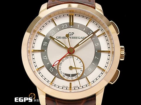 GIRARD-PERREGAUX 芝柏 GP錶 1966系列 49544-52-131-bbb0 18K玫瑰金材質 GMT 第二時區指針 日期小錶盤 新錶參考訂價：989,000元  自動腕錶 40mm