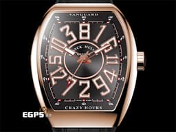FRANCK MULLER 法蘭穆勒 Vanguard Crazy Hours <font color=#ffff00>瘋狂時間 V45 CH 5N BL 白色立體數字時標 玫瑰金材質 <font color=#FF0000> 黑色放射紋面盤 特殊不規則跳時功能 亞洲特別版腕錶 限量38只 </font> </font> 玫瑰金材質 自動上鍊 44x54mm