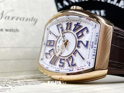 FRANCK MULLER 法蘭穆勒 Vanguard Crazy Hours <font color=#adff2f>瘋狂時間 藍色立體數字時標 V45 CH 5N BL <font color=#FF0000>玫瑰金 白面 瘋狂時間 特殊不規則跳時功能 亞洲特別版腕錶 </font>限量38只 </font> 玫瑰金材質 自動上鍊 44x54mm