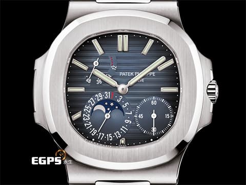 Patek Philippe 百達翡麗 PP錶 Nautilus 鸚鵡螺 5712/1A 金鷹 漸層藍色面盤 5712 不鏽鋼材質 鍊帶款  2021年保單 PP印記 動能顯示 月相盈虧 自動上鏈 40mm