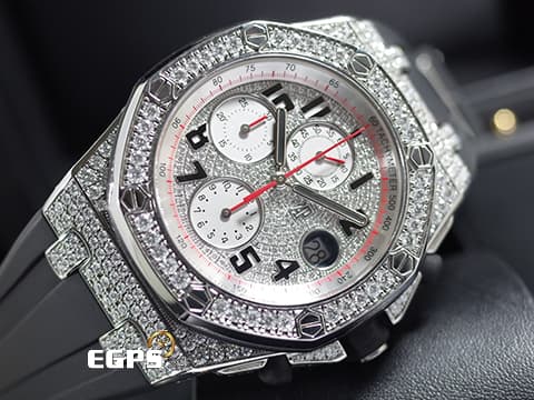 Audemars Piguet AP錶 愛彼錶 Royal Oak Offshore 皇家橡樹 離岸型 26170 26170ST 計時碼表  精鑲鑽石滿天星面盤、鑲鑽錶圈、鑲鑽錶殼 自動上鏈 42mm
