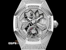 Audemars Piguet 愛彼 AP錶 Royal Oak Concept Flying Tourbillon 皇家橡樹 概念系列 26227BC 18K白金材質 26227BC.ZZ.D011CR.01 <font color=#869edd>原廠鑲嵌468顆鑽石（共3.67克拉） 飛行陀飛輪 </font> <font color=#FF0000>錶冠鑲嵌一顆半透明的凸圓形藍寶石 附贈一條白色「星座」橡膠錶帶</font> 手動上鏈 38.5mm