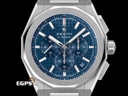 ZENITH 真力時 DEFY Skyline 碟飛 天際線 03.9500.3600/51.I001&nbsp;<font color="#468bcc">藍色四芒星飾太陽紋面盤</font>&nbsp;高振頻 1/10秒 計時碼表 不鏽鋼材質&nbsp;<font color="#FF0000">2024年台灣公司貨 新式錶帶快拆設計 附原廠藍色橡膠錶帶 </font> 自動上鍊 42mm