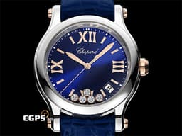 CHOPARD 蕭邦 Happy Sport 快樂鑽 278582-6012 <font color="#0b36b7">藍色面盤 原廠5顆跑鑽</font> 半金款 不鏽鋼 大三針<font color="FF0000">&nbsp;2026年保單 最新快拆式錶帶</font> 石英機芯 36mm