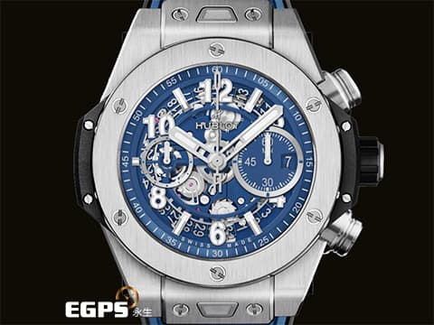 Hublot 宇舶 Big Bang Unico 大爆炸 421.NX.5170.RX 飛返 計時碼錶 三日鍊&nbsp;藍色鏤空面盤&nbsp;鈦金屬&nbsp;2024年電子保單&nbsp;自動上鍊 44mm