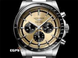 LONGINES 浪琴 Conquest 康卡斯 征服者 L38354326 <font color=#fed584>香檳色面盤</font> 不鏽鋼材質 <font color=#FF0000>2024年保單 計時腕錶 僅試戴極新品</font> 自動上鍊 42mm