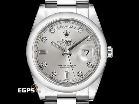 ROLEX 勞力士 Oyster Perpetual Day-Date 36 蠔式 星期日曆型 118209 銀色太陽紋 鑽石時標面盤 18K白金 經典 DD36 盒證齊全 自動上鍊 36mm