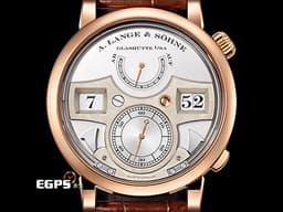 A.LANGE &amp; SÖHNE 朗格 Lange Zeitwerk 時間橋 貓頭鷹 大數字瞬跳 145.032 玫瑰金材質 <font color="#FF0000">2022年保單 僅收藏品未使用品 保有原廠膠膜</font> <font color="#ff00ff"> STRIKING TIME 世上首款配備跳字顯示和可見鳴響裝置的機械腕錶。每刻鐘，腕錶設置在右邊的音槌敲響音簧，產生高亢的音調；於整點時，左邊的音槌便會敲擊左方的音簧，發出低沉的音調</font> 手動上鍊 44.2mm