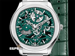 PIAGET 伯爵 Polo Skeleton系列 枕型 G0A47008 不鏽鋼材質 <font color=#4cc844>綠色鏤空面盤 微型自動盤超薄鏤空機芯</font> <font color=#FF0000>新式快拆錶帶 2023年保卡</font> 自動上鍊 42mm