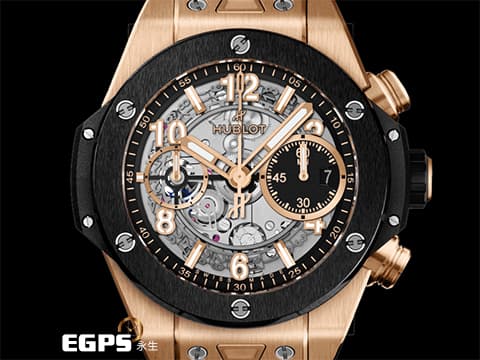 HUBLOT 宇舶 Big Bang Unico 大爆炸 441.OM.1181.RX 飛返 計時碼表&nbsp;King Gold 王金材質 玫瑰金&nbsp;黑陶瓷錶圈 鏤空面盤 2022年電子保單 自動上鏈 42mm