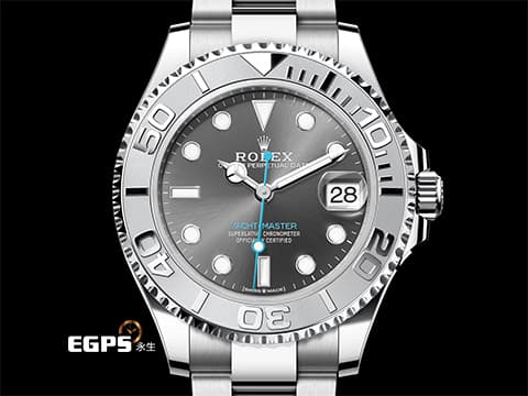 ROLEX 勞力士 Yacht-Master 遊艇名仕型 268622 中型 PT950 鉑金錶圈 灰色面盤 藍色秒針 2024年保單 自動上鍊 37mm