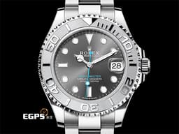 ROLEX 勞力士 Yacht-Master 37 蠔式 遊艇名仕型 268622 <font color=#ADADAD>石板灰色面盤</font>搭配<font color=#33CCFF>藍色秒針</font> PT950 鉑金刻度錶圈 不鏽鋼 中型 <font color=#FF0000>2025年保卡</font> 自動上鍊 37mm