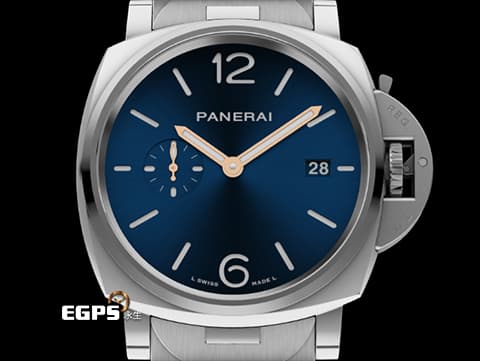 PANERAI 沛納海 Luminor Due 3 Days PAM1124 經典夜光三明治藍色面盤 三日鍊 小秒針 PAM01124 不鏽鋼 2026年保卡 自動上鍊 42mm
