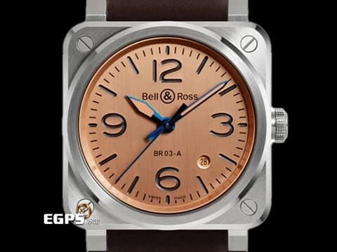 Bell &amp; Ross 柏萊士 Instrument系列 BR03-A Copper 電鍍金銅紅棕色面盤 鮭魚面 大三針 藍鋼指針 BR03A-GB-ST/SCA 不鏽鋼 2024年保單 自動上鍊 41mm