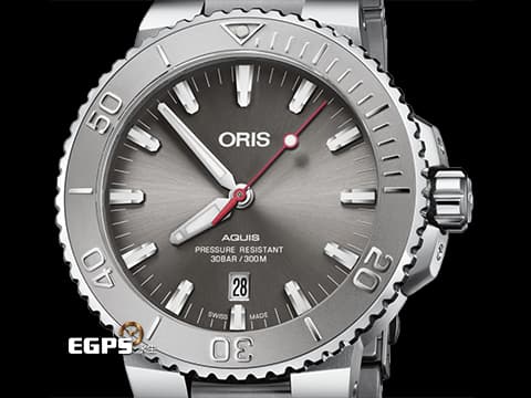 ORIS 豪利時 Aquis Date 時間之海 0173377304153 不鏽鋼材質 灰色面盤 2024年保單 潛水錶 自動上鍊 43.5mm