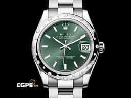 ROLEX 勞力士 Datejust 278344 RBR <font color=#28FF28> 薄荷綠色面盤 </font>  <font color=#FF0000>2024年 新式保卡 原廠雪花鑲鑽錶圈 </font> 自動上鍊 31mm