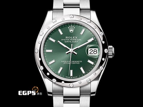 ROLEX 勞力士 Datejust 278344 RBR  薄荷綠色面盤   2024年 新式保卡 原廠雪花鑲鑽錶圈  自動上鍊 31mm