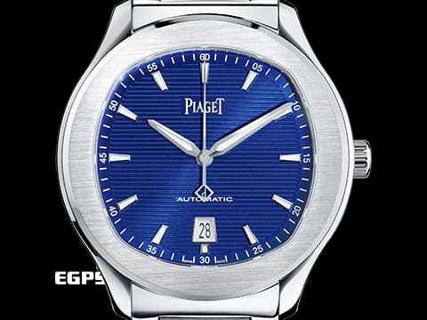PIAGET 伯爵 Polo Date系列 G0A41002 枕型 藍色橫條紋雕紋面盤 大三針 不鏽鋼材質&nbsp;2025年保卡 自動上鍊 42mm
