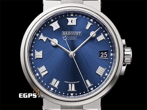 BREGUET 寶璣 Marine 航海系列 5517TI/Y1/TZ0 藍色太陽放射紋面盤 大三針 鈦金屬材質 5517 錢幣紋錶殼 2024年保單 自動上鍊 40mm