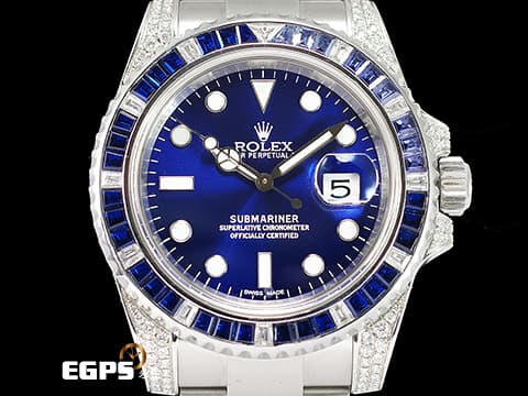 ROLEX 勞力士 Submariner 116610 潛航者 不鏽鋼材質 水鬼 快調式摺疊帶扣  2018年保卡 大名鼎鼎的時間管理大師潮錶 客製化藍色面盤、精鑲寶石錶框、錶耳 潛水錶 自動上鍊 40mm