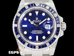 ROLEX 勞力士 Submariner 116610 潛航者 不鏽鋼材質 水鬼 快調式摺疊帶扣 <font color=#FF0000> 2018年保卡 <font color=#2828FF>大名鼎鼎的時間管理大師潮錶 客製化藍色面盤、精鑲寶石錶框、錶耳</font></font> 潛水錶 自動上鍊 40mm