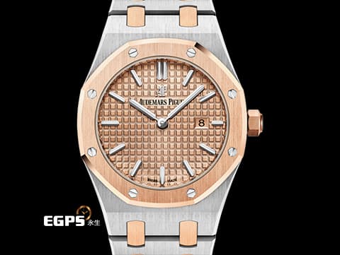 Audemars Piguet 愛彼 AP錶 Royal Oak Lady 皇家橡樹 67650SR.OO.1261SR.01 玫瑰金色格紋面盤 67650 SR 玫瑰金 半金款 2017年台灣公司貨 石英腕錶 33mm