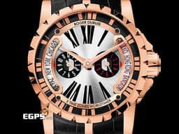 ROGER DUBUIS 羅杰杜彼 Excalibur 王者系列 DBEX0258 18K玫瑰金材質 <font color=#33CCFF>三地時間日夜顯示 特殊錶冠保護設計</font> <font color=#FF0000>2016年保單 限量88支 新錶參考訂價$2,229,500元</font> 自動上鍊 45mm