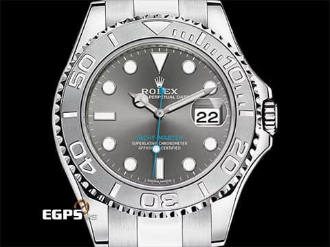 ROLEX 勞力士 Yacht-Master 116622 蠔式 遊艇名仕型 銀灰色面盤 藍色秒針指示 鉑金框&nbsp;2019年保卡 已貼膜&nbsp;自動上鍊 40mm