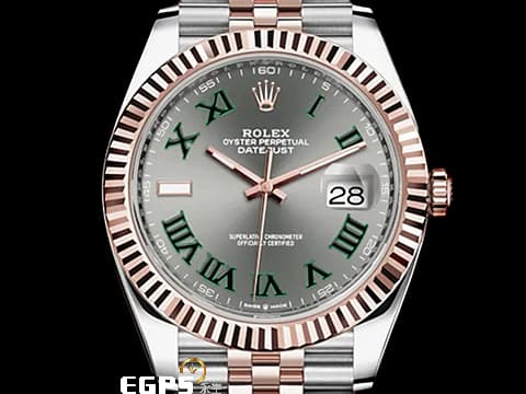 ROLEX 勞力士 Datejust 41 蠔式日誌型 126331 綠羅馬時標面盤 半金款 永恆玫瑰金 DJ41 經典三角坑紋錶圈 2024年保卡 紀念型（Jubilee）五銖錶帶 自動上鍊 41mm