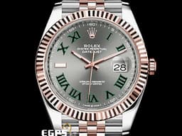 ROLEX 勞力士 Datejust 41 蠔式日誌型 126331 <font color=#228B22>綠羅馬時標面盤</font> 半金款 永恆玫瑰金 DJ41 經典三角坑紋錶圈 <font color=#FF0000>2024年保卡 紀念型（Jubilee）五銖錶帶</font> 自動上鍊 41mm