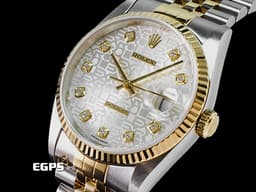 ROLEX 勞力士 DATEJUST 16233 經典 蠔式日誌型 18K黃金及不鏽鋼半金款 <font color=#FFFF00>10鑽包檯 白色紀念面盤 五珠鍊帶款 附原廠維修單</font> 自動上鍊 36mm