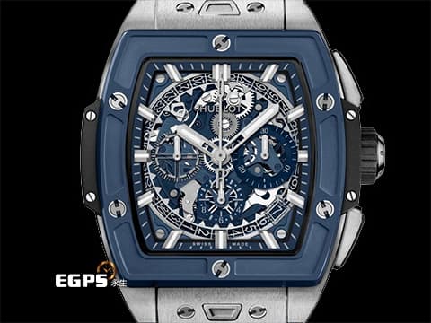 Hublot 宇舶 Spirit of Big Bang Titanium Blue 大爆炸 靈魂系列 642.NL.7170.RX 計時碼表 藍色陶瓷錶圈、鏤空面盤&nbsp;酒桶型 鈦金屬材質 2025年電子保單 自動上鍊 42mm
