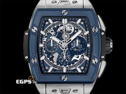 Hublot 宇舶 Spirit of Big Bang Titanium Blue 大爆炸 靈魂系列 642.NL.7170.RX 計時碼表 <font color="#4169e1">藍色陶瓷錶圈、鏤空面盤</font>&nbsp;酒桶型 鈦金屬材質 <font color="#ff0000">2025年電子保單</font> 自動上鍊 42mm