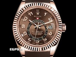 ROLEX 勞力士 Sky-Dweller 天行者 326135 年曆錶 沙羅系統 玫瑰金 <font color=#A23400> 巧克力面盤 </font> <font color=#FF0000> 絕版稀少的阿拉伯數字時標 2016年保卡 </font> 自動上鍊 42mm