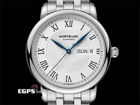 MONTBLANC 萬寶龍 Star Legacy Day Date 明星傳承系列 128687&nbsp;銀白色放射星形扭索飾紋錶盤&nbsp;藍鋼指針 不鏽鋼&nbsp;星期日期顯示 大三針&nbsp;2026年保單&nbsp;自動上鍊 39mm