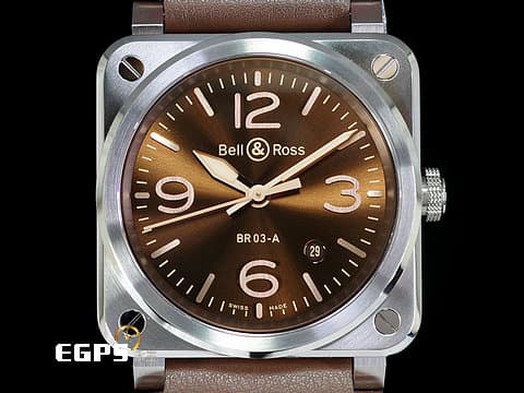 Bell &amp; Ross 柏萊士 Instrument系列 BR03-A Golden Heritage 棕色太陽紋面盤 BR03A-GH-ST/SCA 大三針 不鏽鋼 2024年保單 自動上鍊 41mm