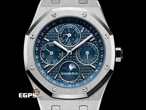 Audemars Piguet 愛彼 AP錶 Royal Oak Perpetual Calendar 皇家橡樹 不銹鋼材質&nbsp;萬年曆 藍色面盤 月相盈虧 26574ST.OO.1220ST.02 2023年保卡 已貼膜 自動上鍊&nbsp;41mm
