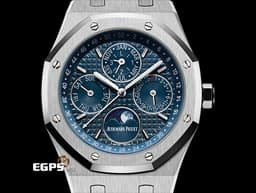 Audemars Piguet 愛彼 AP錶 Royal Oak Perpetual Calendar 皇家橡樹 不銹鋼材質&nbsp;<font color="#0582f5">萬年曆 藍色面盤 月相盈虧</font> 26574ST.OO.1220ST.02 <font color="#ff0000">2023年保卡 已貼膜</font> 自動上鍊&nbsp;41mm