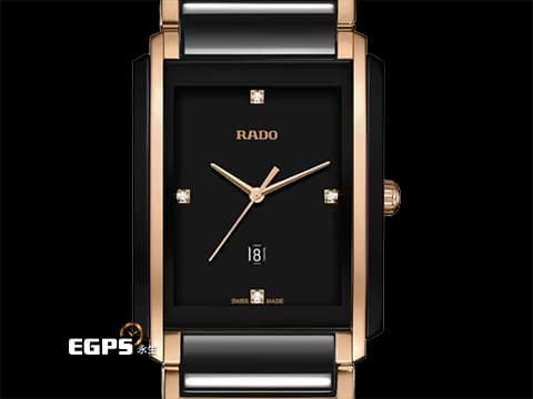 RADO 雷達 Integral 精密陶瓷系列 R20207712 精密陶瓷+不鏽鋼鍍金材質 鑲嵌4顆鑽石時標（0.026克拉） 2024年保單 石英機芯 31mm