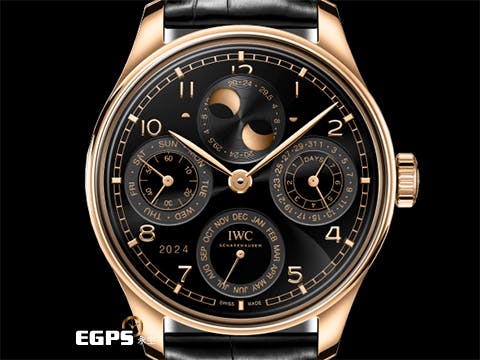 IWC 萬國 Portugieser Perpetual Calendar 葡萄牙 IW503702 18K Armor Gold材質錶殼 萬年曆 月相盈虧 七日鍊 曜石黑面盤&nbsp;2024年保卡 台灣公司貨 僅試戴極新品&nbsp;自動上鍊 44.2mm