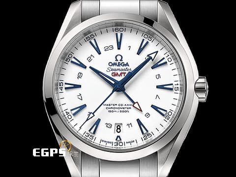 OMEGA 歐米茄 Seamaster海馬 Aqua Terra 150 GMT 兩地時間 23190432204001 亮白色漆面錶盤 鈦金屬 GoodPlanet基金會 藍色指針、時標 同軸擒縱 2024年保單 自動上鍊 43mm