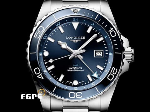 LONGINES 浪琴 Hydro Conquest GMT 康卡斯 深海征服者 L38904966&nbsp;藍色陶瓷錶圈 藍色面盤 藍水鬼&nbsp;浪鬼 兩地時區 不鏽鋼 2025年保單 潛水錶 自動上鍊 43mm